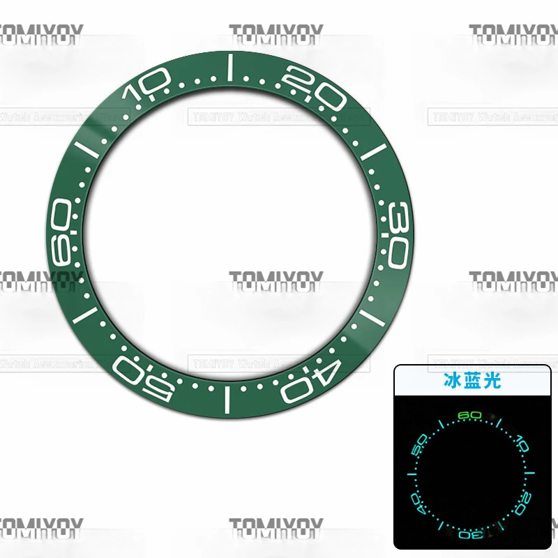 남성용 세라믹 경사 시계 베젤, Sea-master300 시리즈에 맞는 기계식 시계, 아이스 블루 야광 그린 블루 블랙 화이트, 38mm
