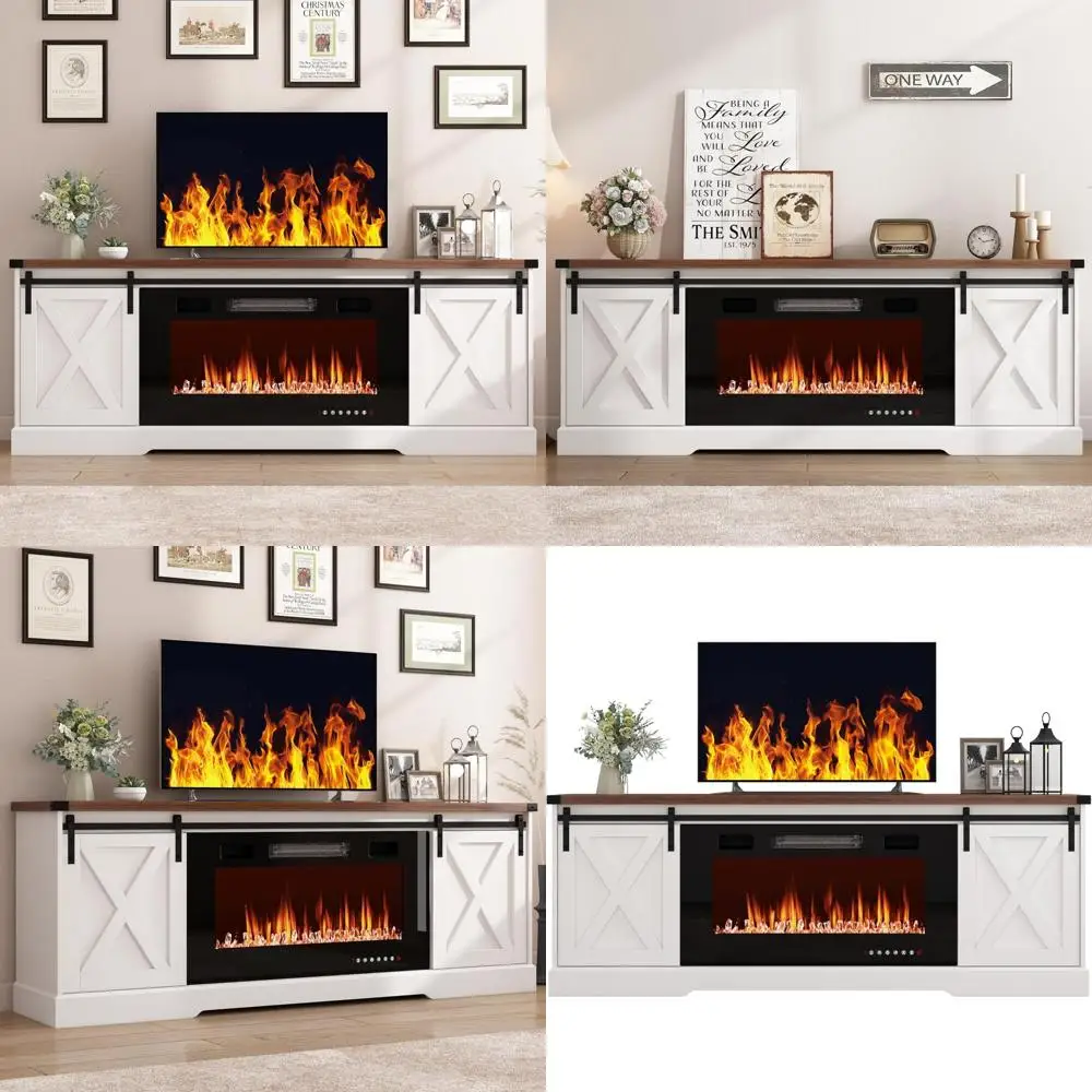 

70-80 Inch TV Stand with 36 Electric Fireplace, Entertainment Center & Storage