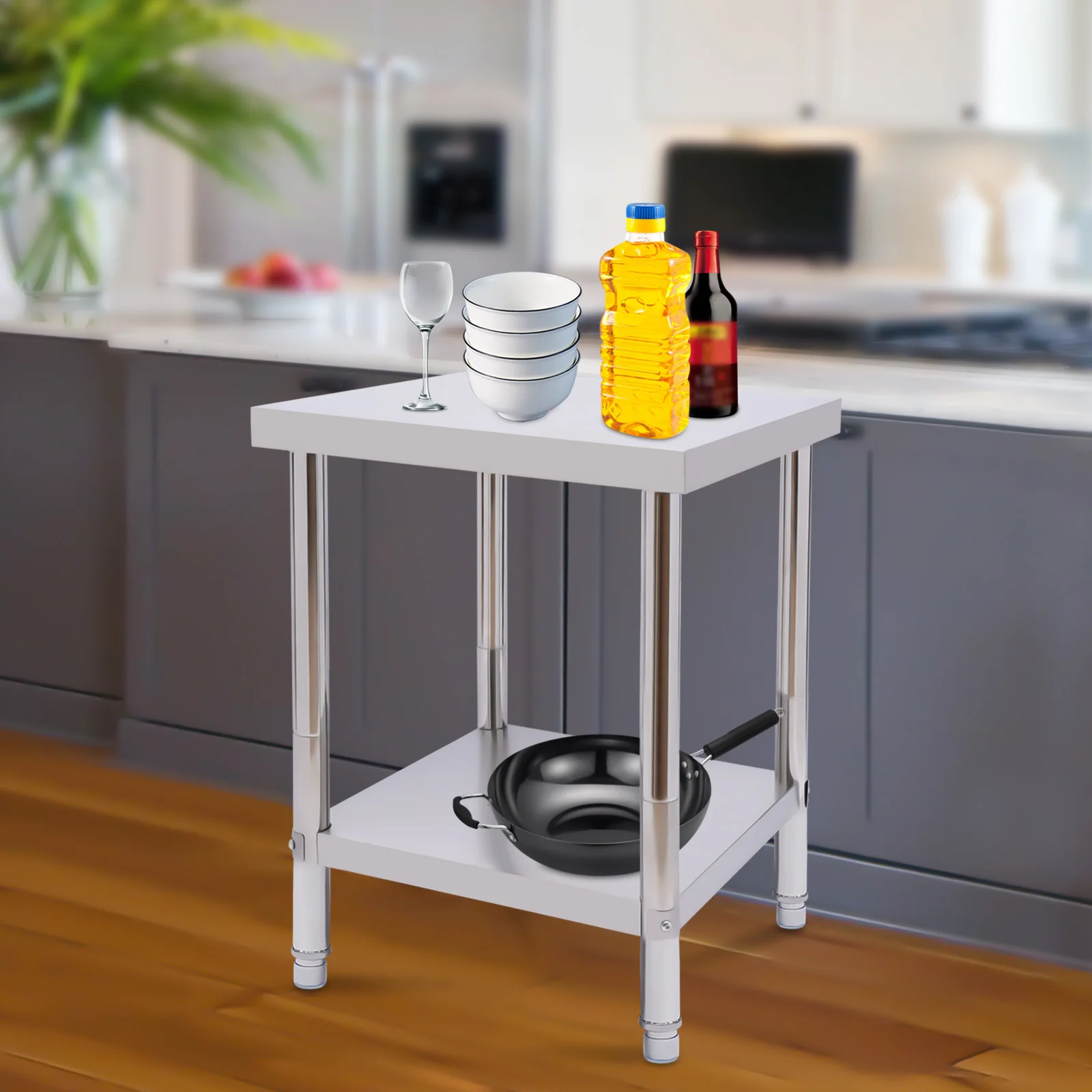 Stainless Steel Table Large Storage Commercial Food Prep Worktable Anti-Rust with Under shelf for Kitchens/Hotels/Bakeries