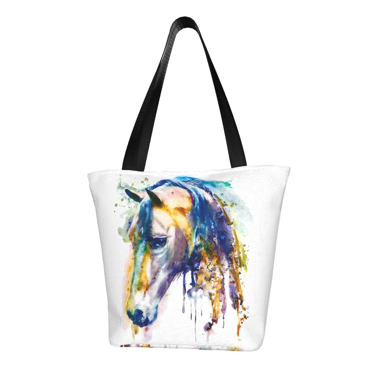 

Fashion Print Horse Head Watercolor Tote Shopping Bags Portable Canvas Shopper Shoulder Animal Abstract Art Handbag