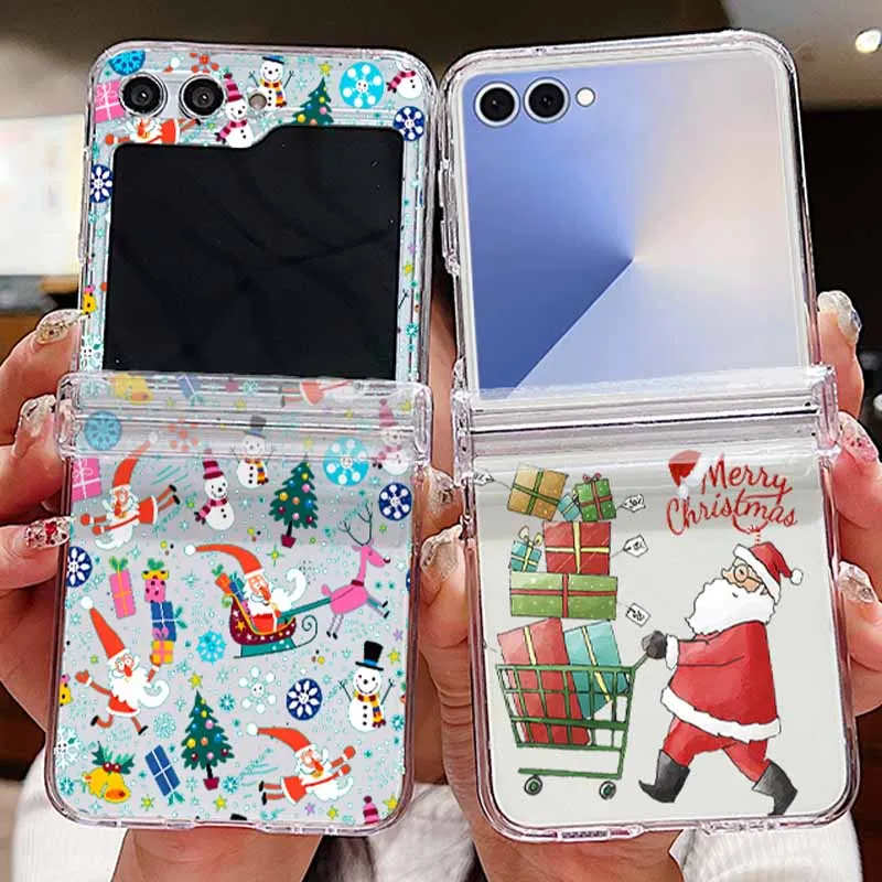 Frohe Weihnachten Handyhülle für Samsung Galaxy Z Flip 7 6 5 4 3 5G Klare Klapphülle für Samsung Z Flip7 FE Flip7 Flip6 Flip5
