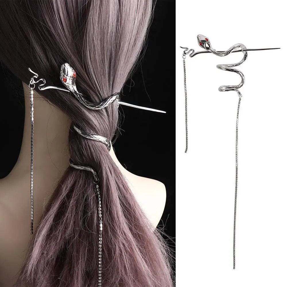 Metal Snake Hair Stick Classic Hairpin Hair Fork Hanfu Hair Fork Hair Accessories Tassel Chinese Style Hair Stick Headwear