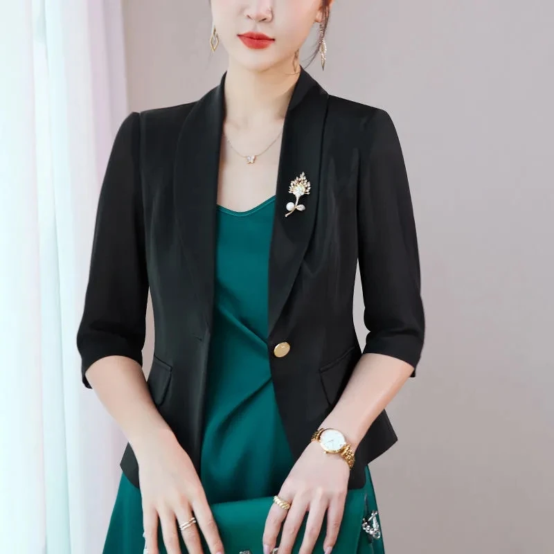 Korean Women Solid Color Chiffon Leisure Suit Coat Summer Female Short Blazer Tops New Ladies Chiffon Thin Style Tops Outerwear