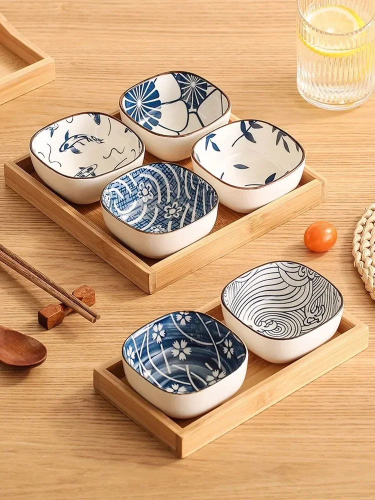 Japanese Style Ceramic Seasoning Plate Square Home Use Small Snack Dish Appetizer Wine Dipping Plate Creative Ceramic Plate view 5