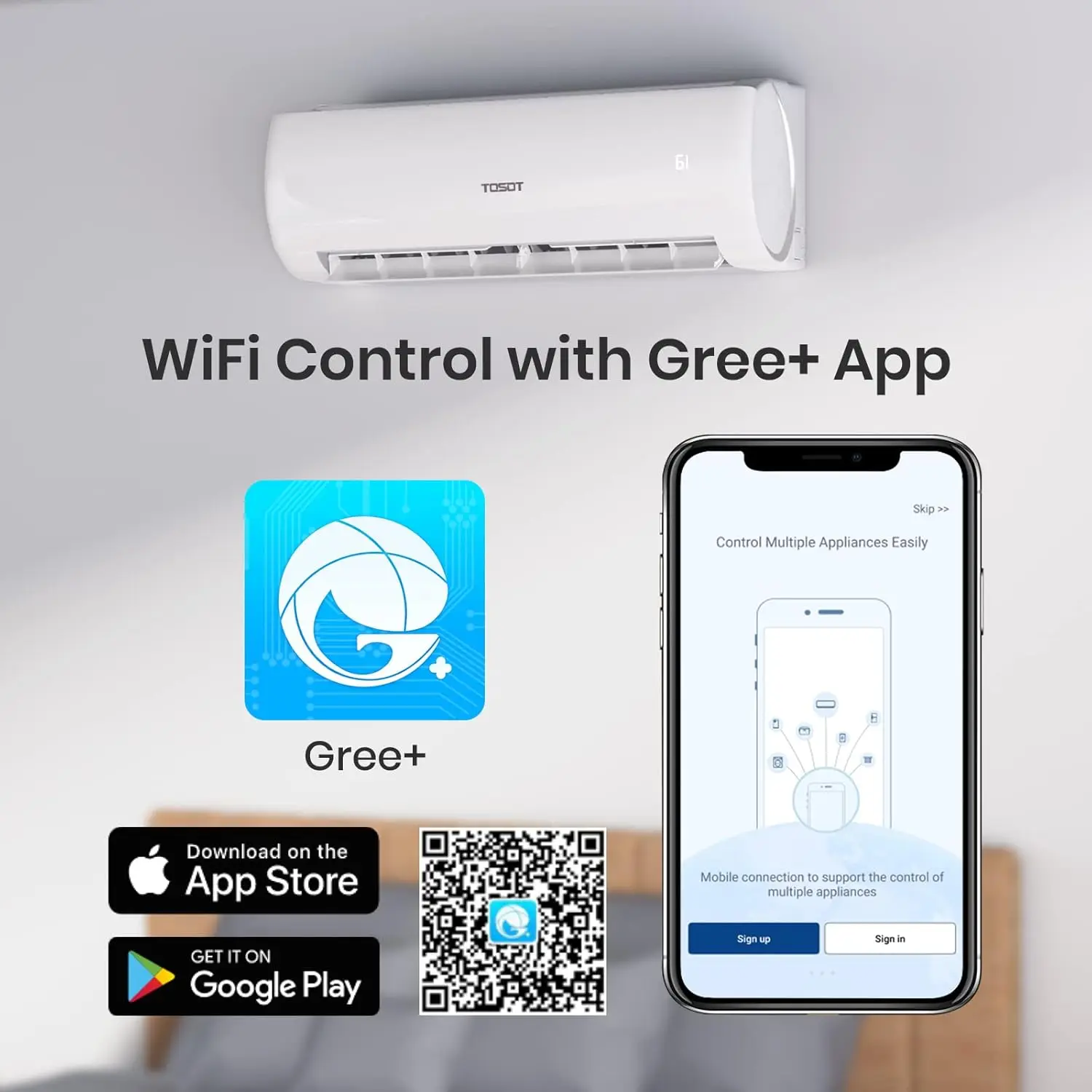 Mini-Split Air Conditioner, Wifi Enabled Ductless Inverter Split System AC Unit Heating System, Compatible