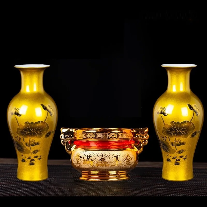 37 سنتيمتر/جينغدتشن مزهرية سيراميك ذهبية المفروشات المنزلية لبوذا ، خزانة التلفزيون ، ديكورات المدخل والحلي