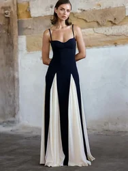 Summer Backless Contrast Halter Dresses For Women Slim Fashion Elegant Luxury Party Dress Women's Spaghetti Long Dress New