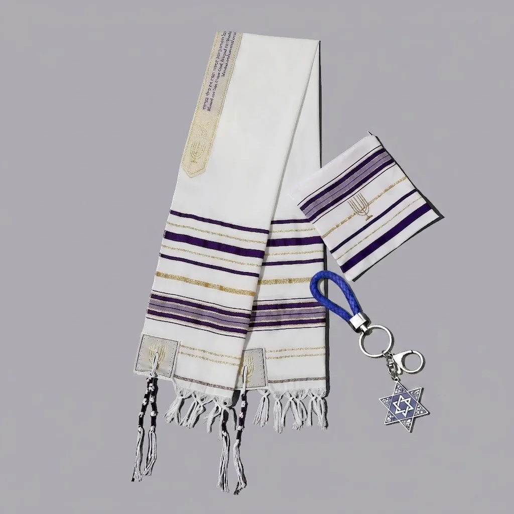 Messianic Seal Prayer Shawl with Zipper Bag Polyester Christian Worship Tallit Tassel Scarf Baptism Gift for Men Women 71x20 In