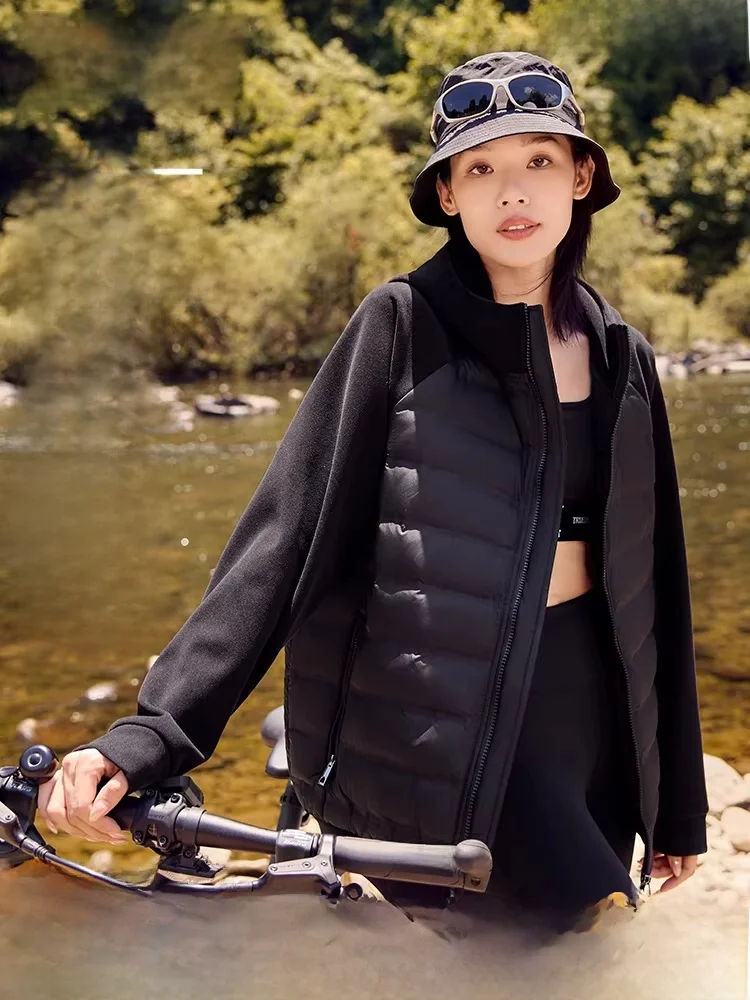 

Yaloo Women's ort Puffer Jaet Bla Lightweight Fitn Splicing Outerwear Commute Sle Polyester Fiber Du down Filling