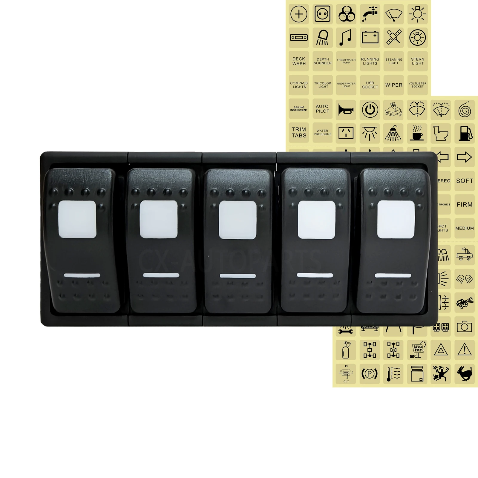 

Dual White Light Marine Boat Switch Panel 5P ON OFF Waterproof Rocker Switches 24V 12V for Truck ATV 4x4 Boat Car Light Switch
