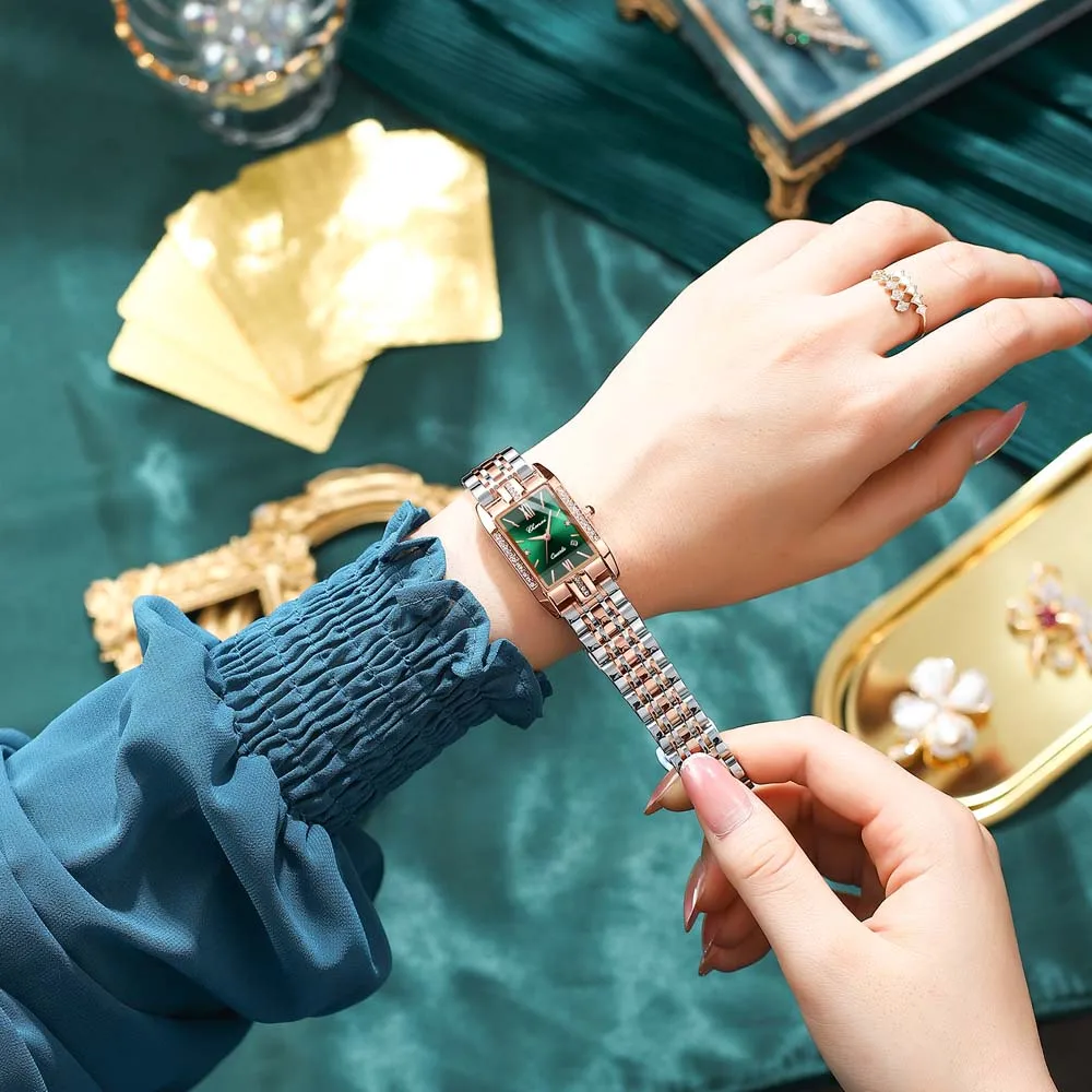 CHENXI ใหม่สแควร์สุภาพสตรีนาฬิกาวันที่แสดงสายสแตนเลสแข็งเพชรเน้นแฟชั่นนาฬิกาควอทซ์สําหรับผู้หญิง