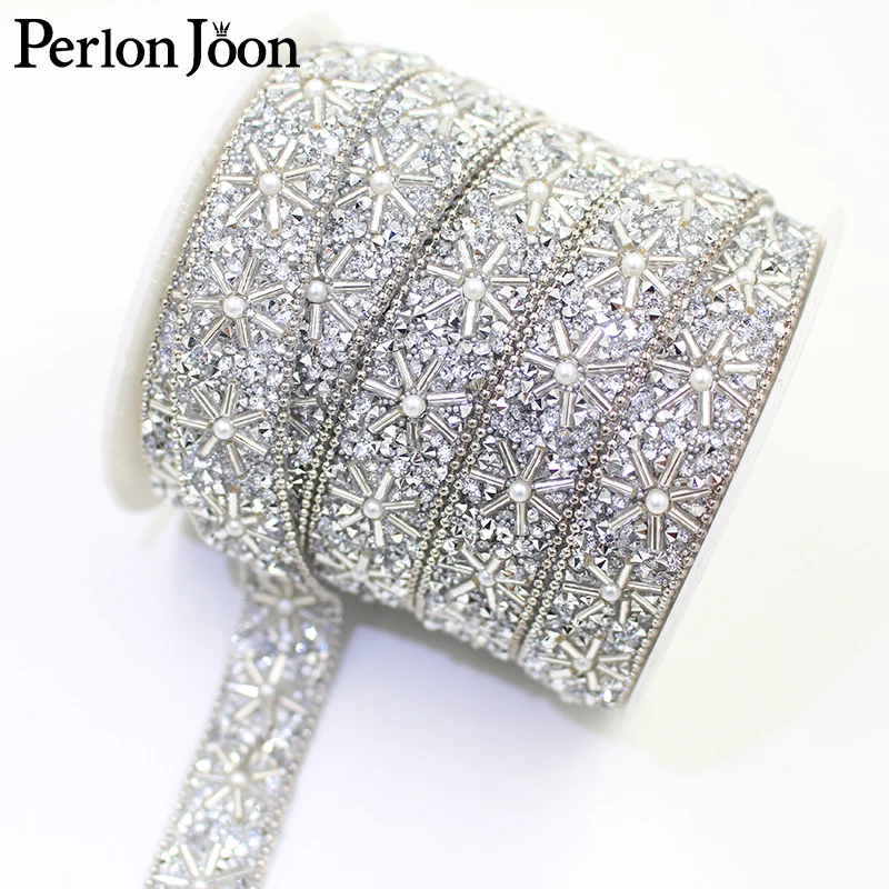 1 yard silver rhinestone trim tape hot fix craft crystal decorative webbing Iron on clothing bags shoes TR161