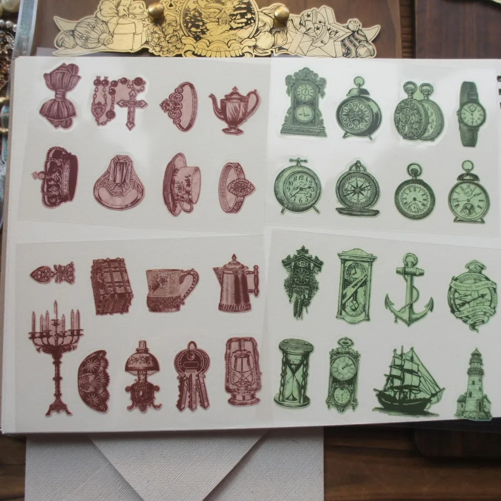 

4 Sheets Vintage Victorian Time Objects Design PVC Sticker Gift Tag Decoration Scrapbooking DIY Sticker