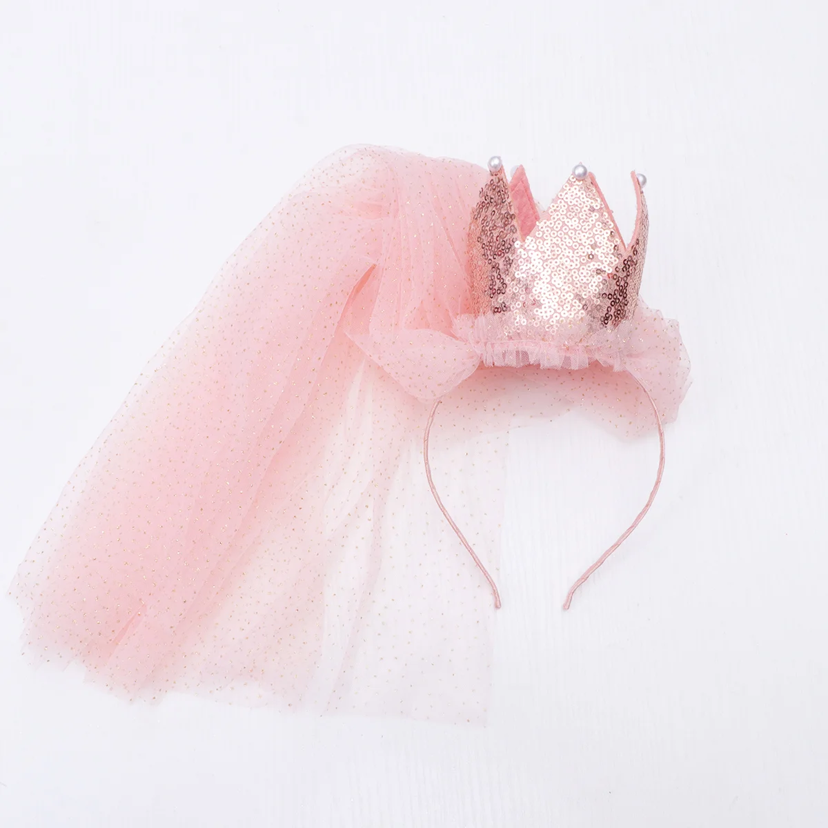 Girl Crown Veils Long Heardress Beautiful Hair Hair Accessory for Birthday (Pink Crown and Pink Veil)