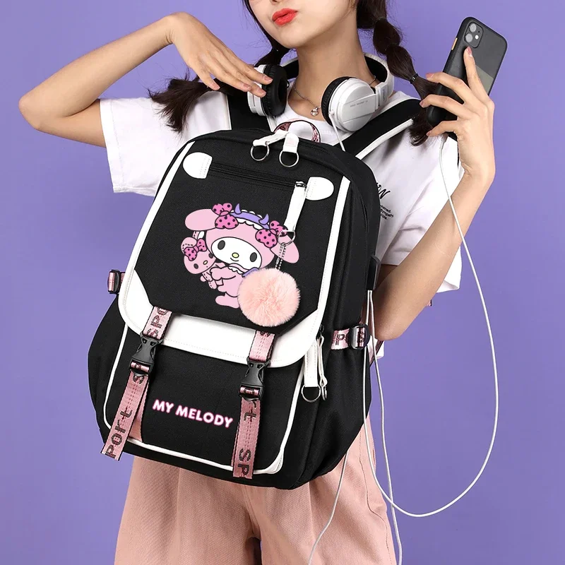 Sanrio My Melody Backpacks for Women School Bags Teenager Canvas Laptop Girls Kawaii Rucksack Student Back To School Backpack