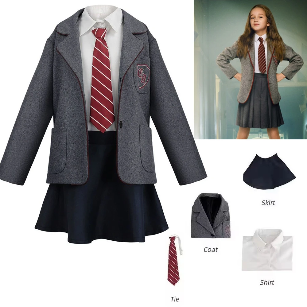 Film-Matilda-Cosplay-Kostüm, Schuluniform, Mantel, Rock, Roald Dahls Matilda Cosplay Hallo Schulanzug für Kinder, für Mädchen und Frauen