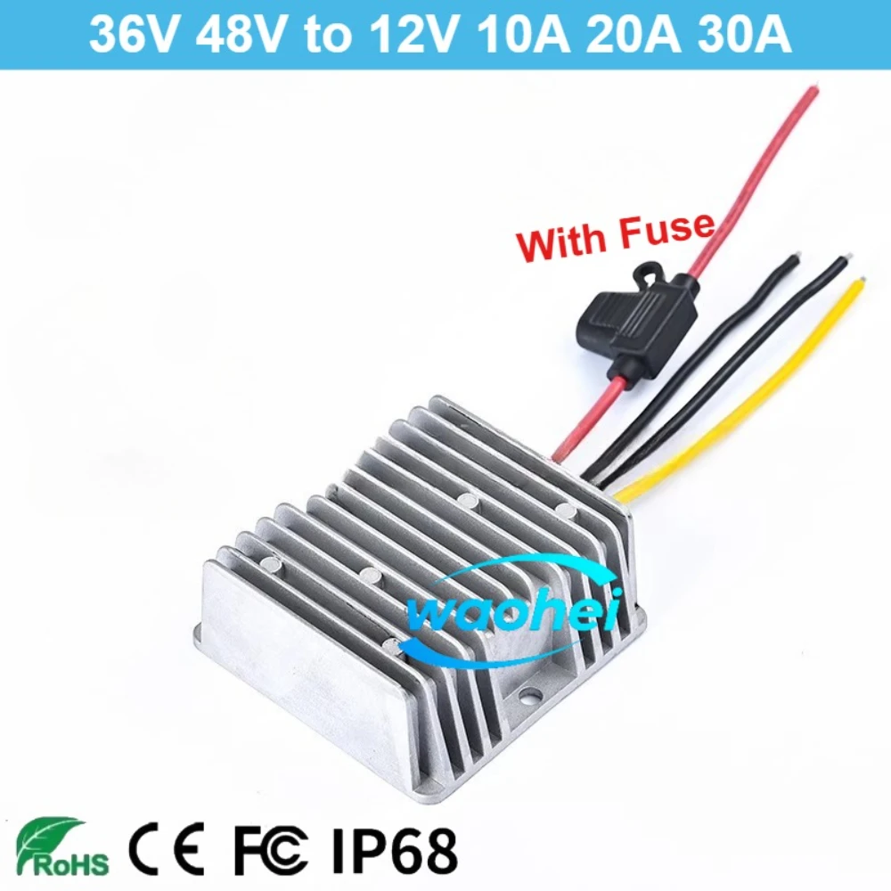 

New 36V 48V to 12V 10A 20A 30A Step Down DC DC Converter Stabilizer Golf Cart Cars Voltage Reducer Module with Fuse CE RoHS