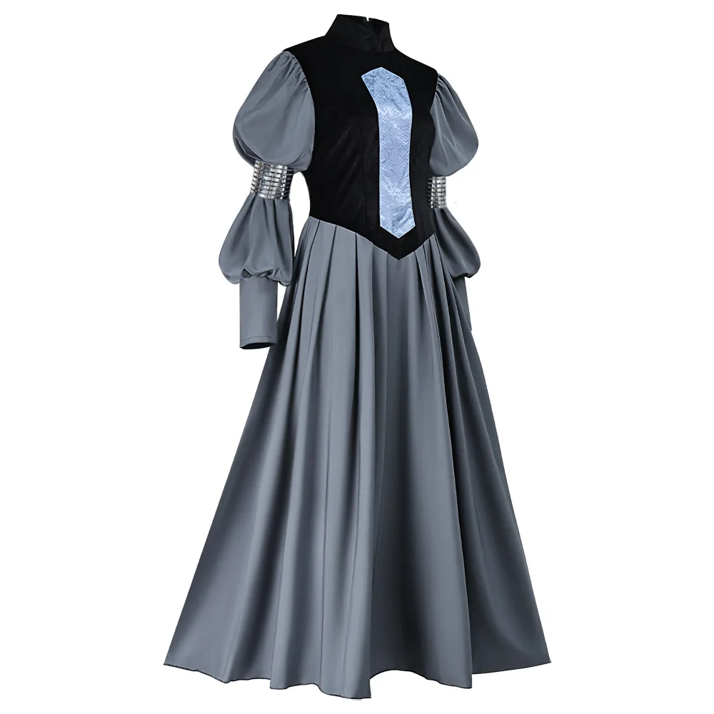 Halloween Carnival Women Padme Cosplay Gray Medieval Lantern-sleeved Dress Costume - view 6