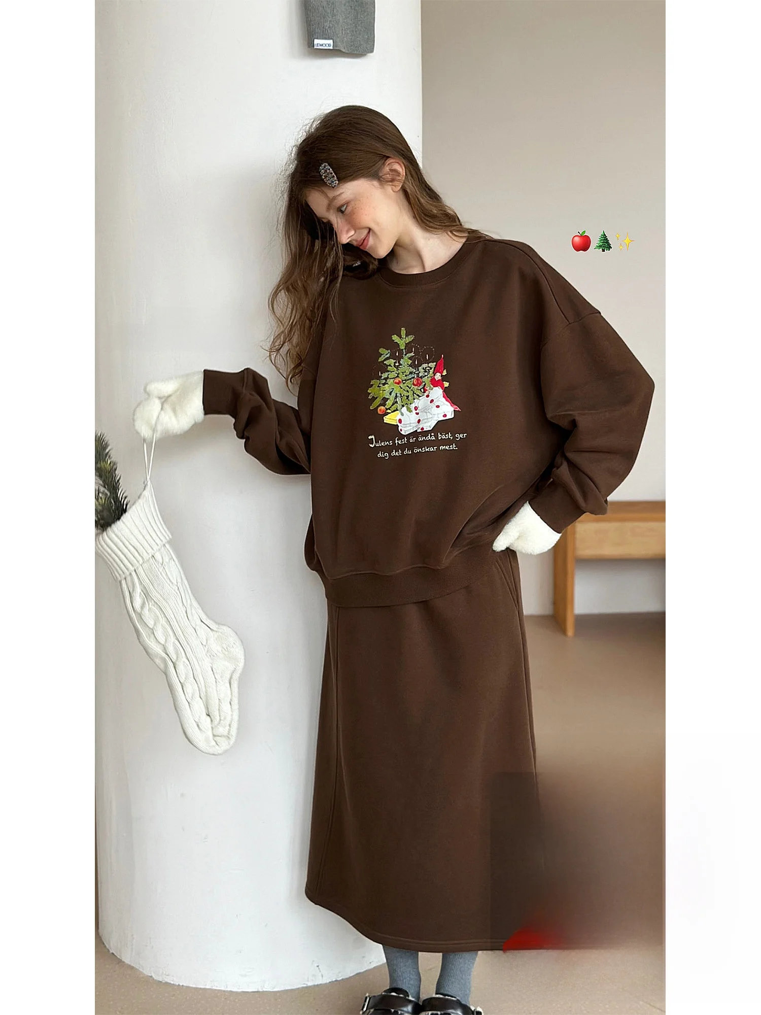 

Комплект с капюшоном и юбкой на подкладке Fce, женский комплект Faion Sbook с иллюстрацией и принтом, теплый комплект из двух предметов в стиле ретро