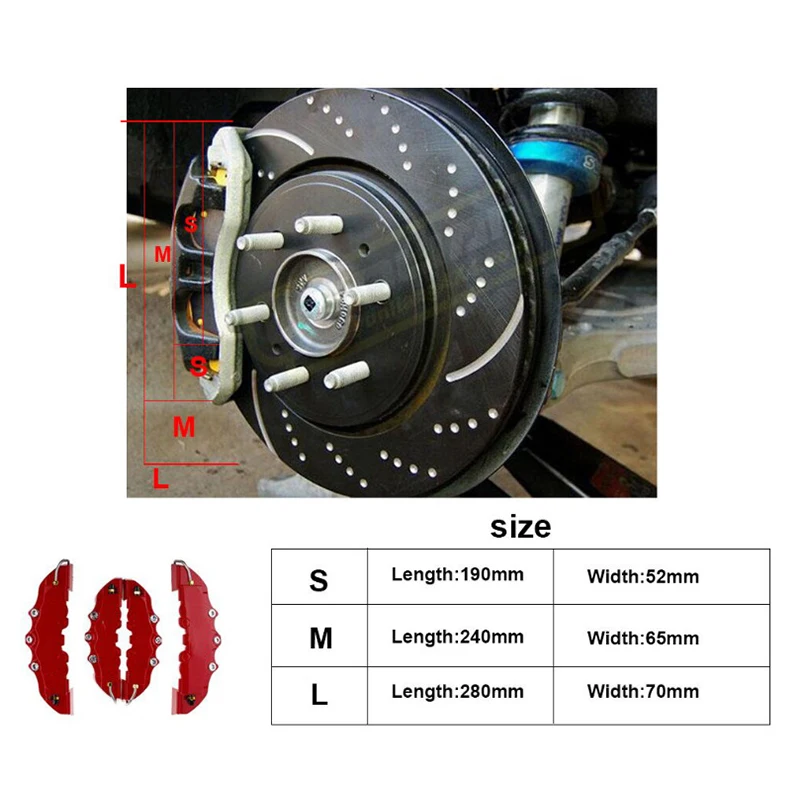 2pcs S/M/L ABS Car 3D Disc Brake Caliper Covers For 14-18inch Front and Rear Wheel Auto Assessoires Car Cover Disc Brake