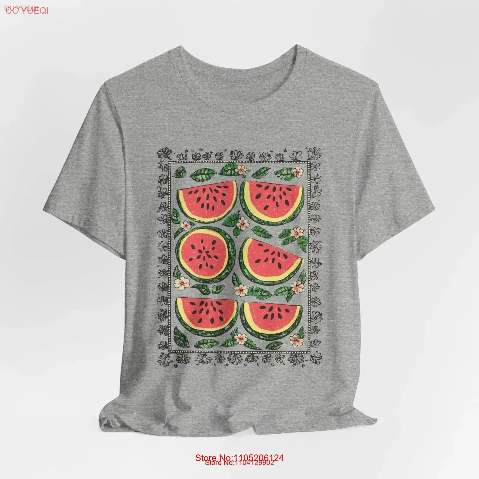 Wassermelonen Boho T-Shirt Floral Wassermelone Bohemian Fruit Lovers für Sie Vintage Style Vintage Washed Top für den Alltag