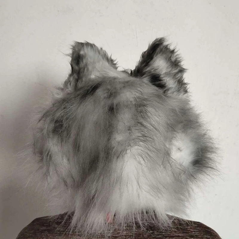 NEW Grey Furry Wolf Mask Cosplay Costume Accessories Faux Fur Animal Full Head Masks Anime Party Dress Up Headgear Realistic