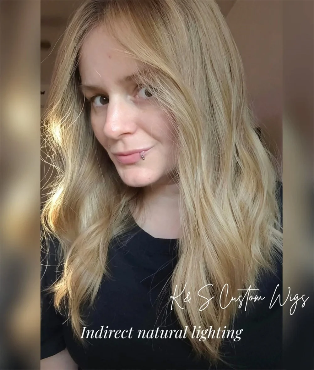 

Синтетический парик с кружевной передней частью для женщин, золотисто-русый с мелированием, натуральные волны, с эффектом пепельных корней, маленький размер, для косплея