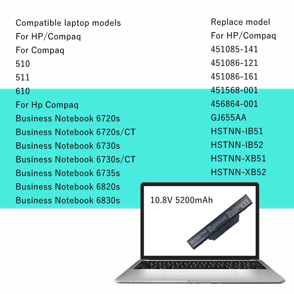 New Laptop battery For HP COMPAQ 6720s 6730s 6820s 6830s GJ655AA HSTNN-IB51 HSTNN-IB52 HSTNN-IB62 HSTNN-XB51 HSTNN-XB52