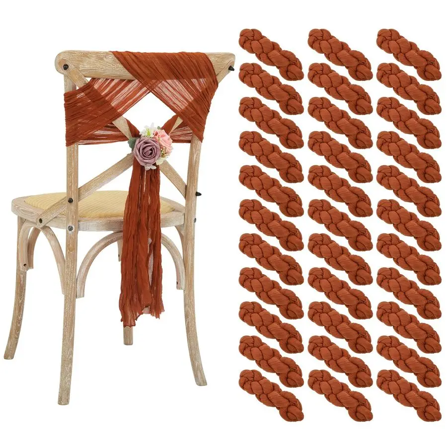 

Pcs Cheesecloth Aisle Decorations Sashes Universal Chair Covers For Wedding Reception Party Hotel Event Terracotta