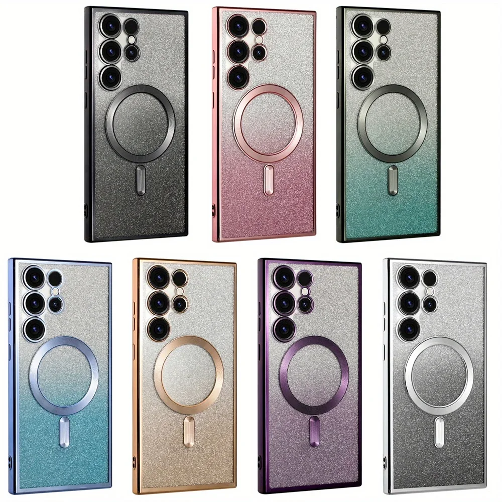 Glitzer-Magnet-Hülle für Samsung Galaxy S25 Ultra S24 FE S23 S22 S21 S26 Plus A56 A36 A17 Kabellose Glänzende Weiche Galvanisierte Abdeckung – Detail 5