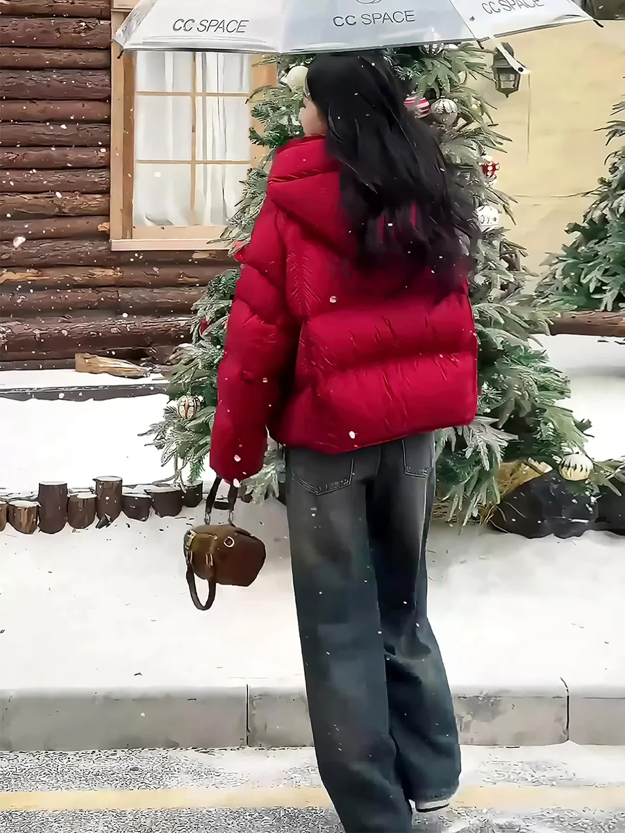 레드 퍼퍼 재킷 여성용 겨울 코트 한국 스타일 브레드 스타일 모자 디자인 오버 롱 통근 스타일 다운