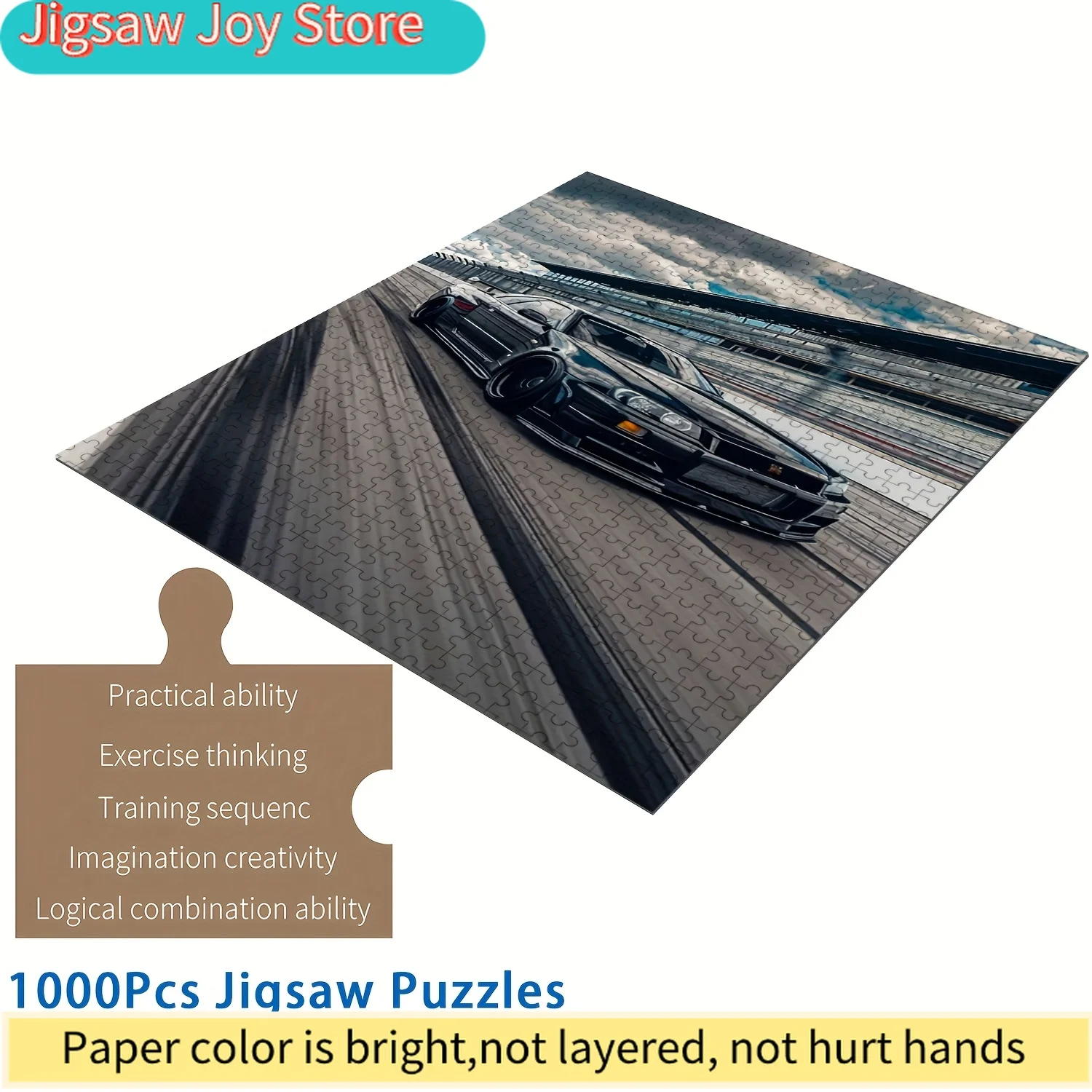 

1000pcs Black Sports Car Wooden Jigsaw Puzzle for & Families - Intermediate Challenge with Realistic Racing Design, Portable &