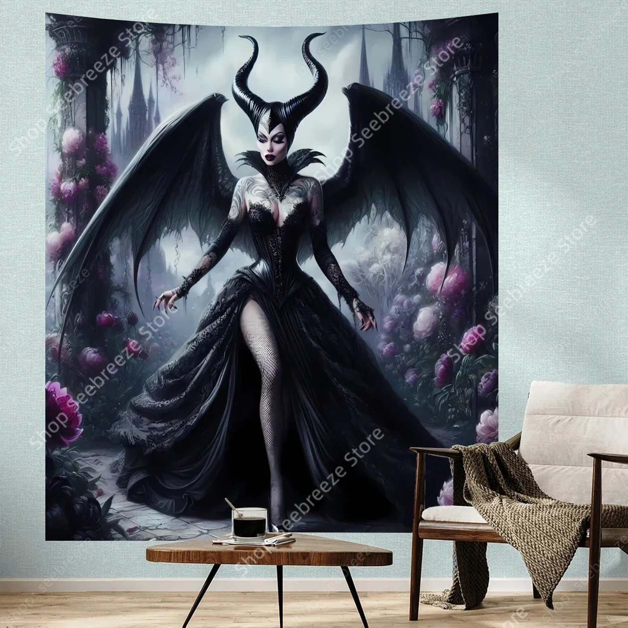 Tapisserie de sorcière maléfique, Art mural gothique enchanteur pour chambre à coucher, décor de salon, Design inspiré de la fantaisie foncée, thème Disney
