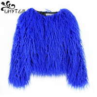 Quality Beach Wool Fur Jacket Women Colorful Warm Faux Fur Coat Women Loose Plush Coat Female Autumn Winter Shaggy Outewear 2819