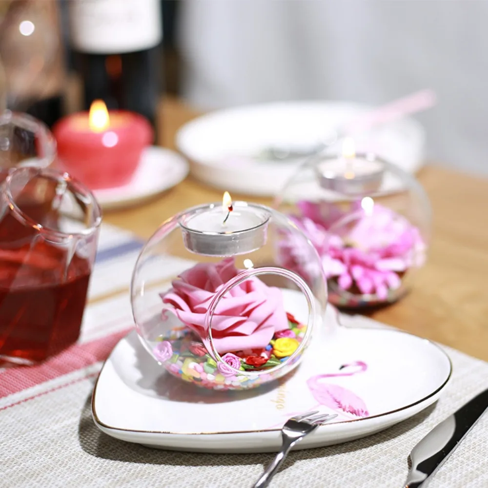 6/12pcs Glass Round Hollow Candle Holder Clear Tealight Holders with Side Opening Romantic Table Decor for Wedding Party Home view 6