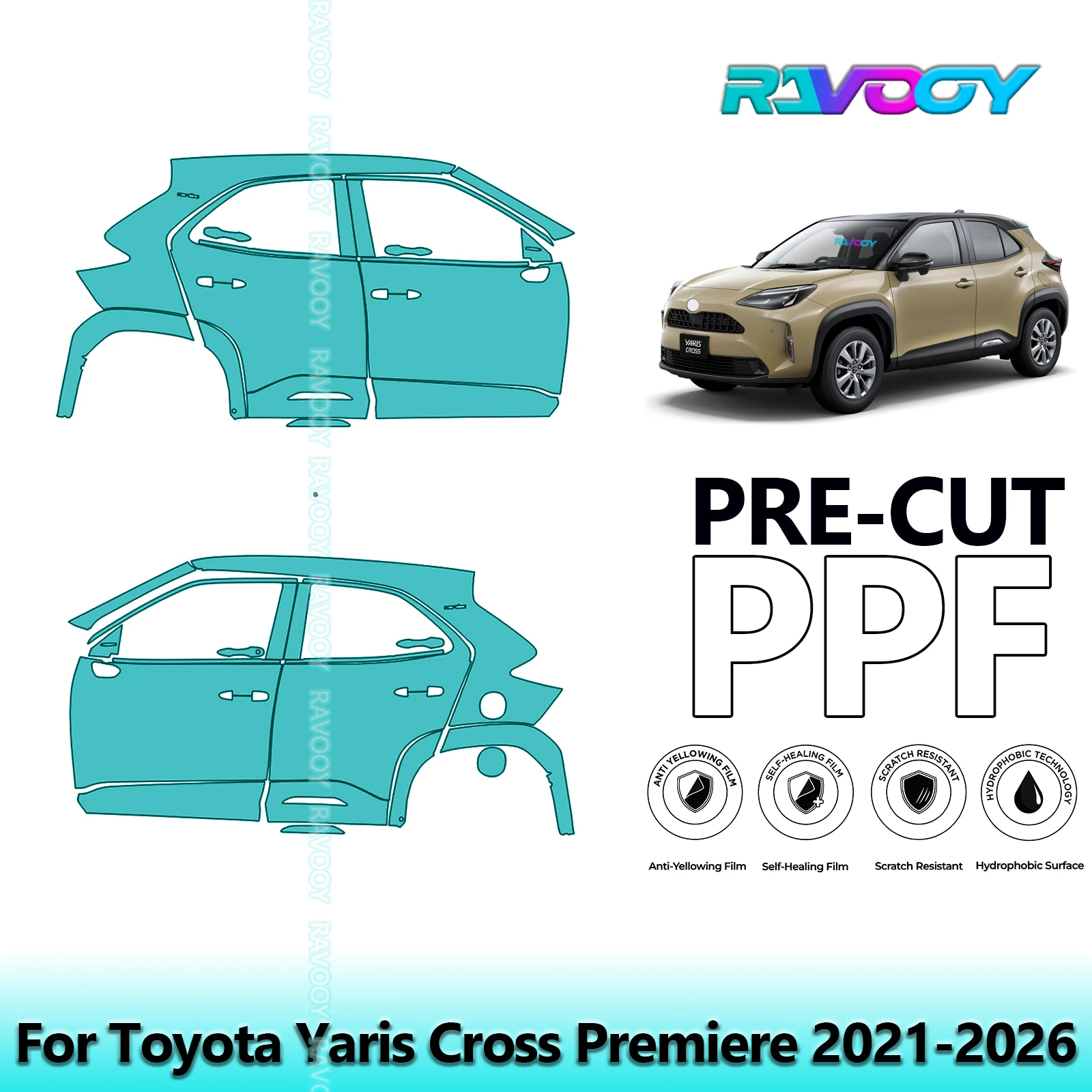 

For Toyota Yaris Cross Premiere 2021-2026 8.5mil Clear Matte Pre-Cut PPF Door & A/B Pillar Kit TPU Paint Protection Film Set