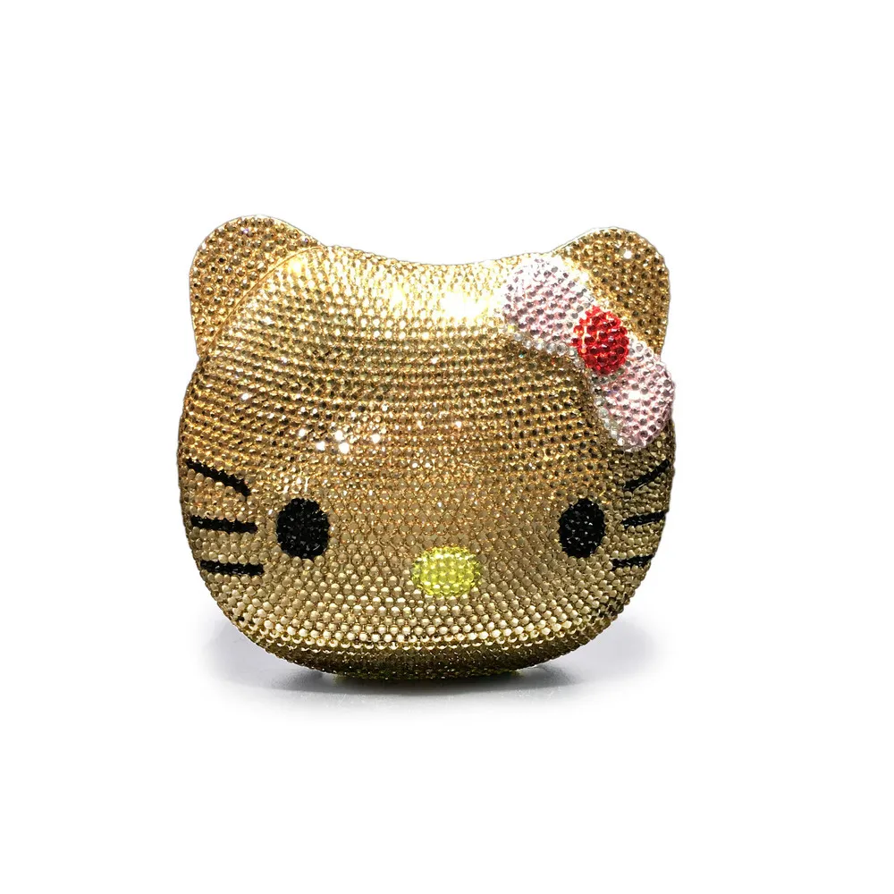 Hello Kitty Anime Cartoon Shape Rhinestone Cartoon Full Of Diamonds Dinner Bag Handmade Diamond-set Lady's Gift Christmas Gift