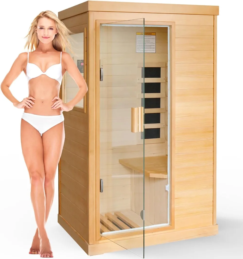 

Far Infrared Sauna 1 Person Sauna Home Canadian Hemlock 800W Low-Emf Dry Saunas 5 Ultra-Low Energy Saving Heating Panels