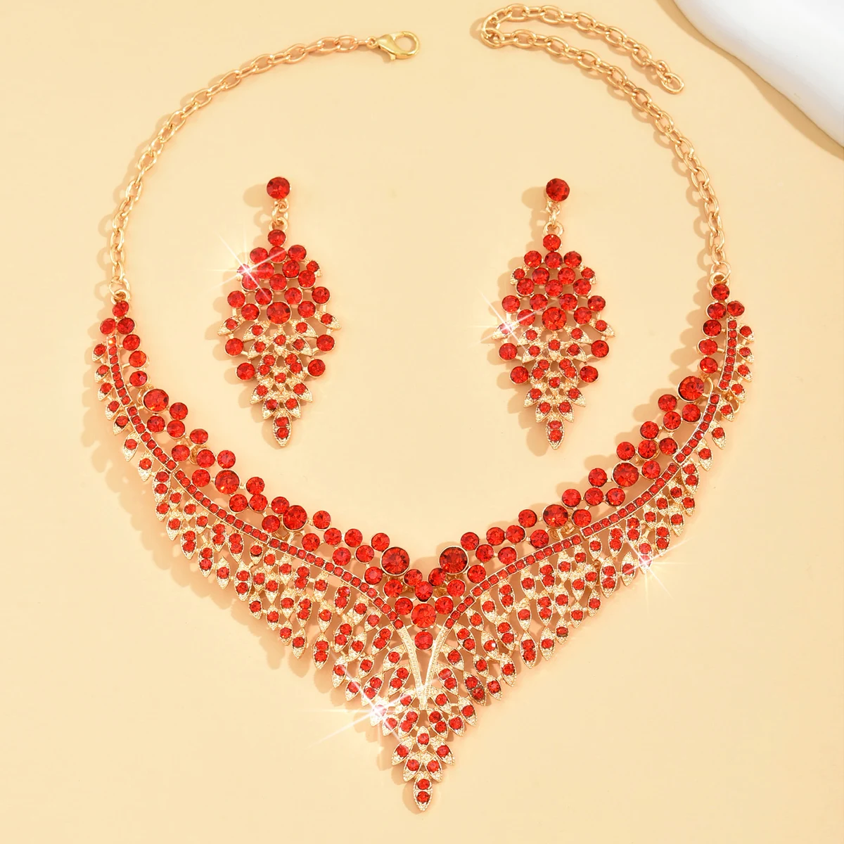 3PC Women\'s Fashion Starry Leaf Embellishments Necklace Earrings Jewelry Set Wedding Banquet Party Festival Gift 8884