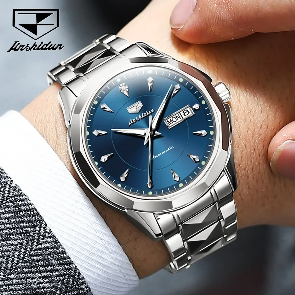 

JSDUN 8936 Fashion Men Wristwatches Tungsten steel Strap Automatic Mechanical Waterproof Watch For Men Calendar Week Display