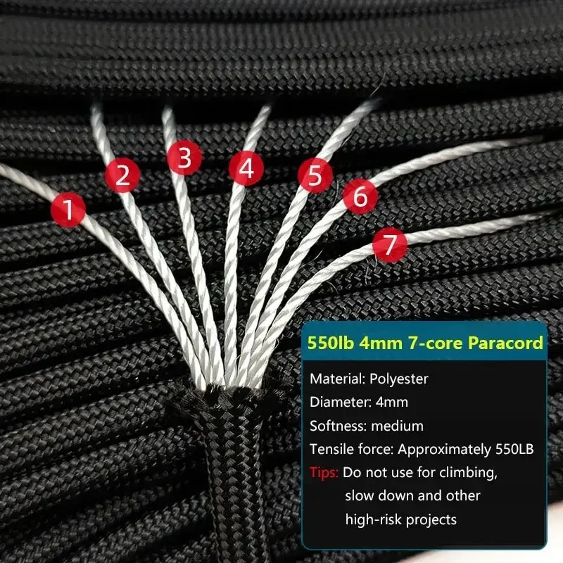 7 Cores 550 Paracord Cord 100M Dia.4mm For Outdoor Camping Survival Lanyard Parachute Rope Hiking Tent Accessories DIY Bracelet