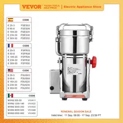 VEVOR Molinillo de Especias Comercial Capacidad de 700g Molinillo de Cereales Eléctrico 2500W Molinillo de Alta Velocidad 25000 r/min con Cuchillas de Acero Inoxidable de 3 Capas para Materiales Secos