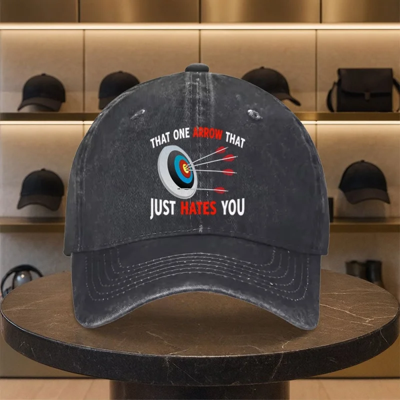 Unisex Bullseye Archery Baseball Cap – Adjustable Snapback, Washed White with Black Target Print for Shooting & Casual Wear