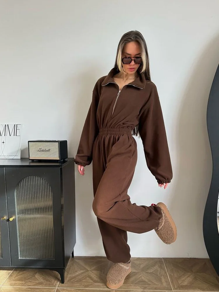 Faionable Long Sve Onesie Pantsuit for Women Casual f Open Front Elastic Waist Two Piece Set Spring Autumn Wear