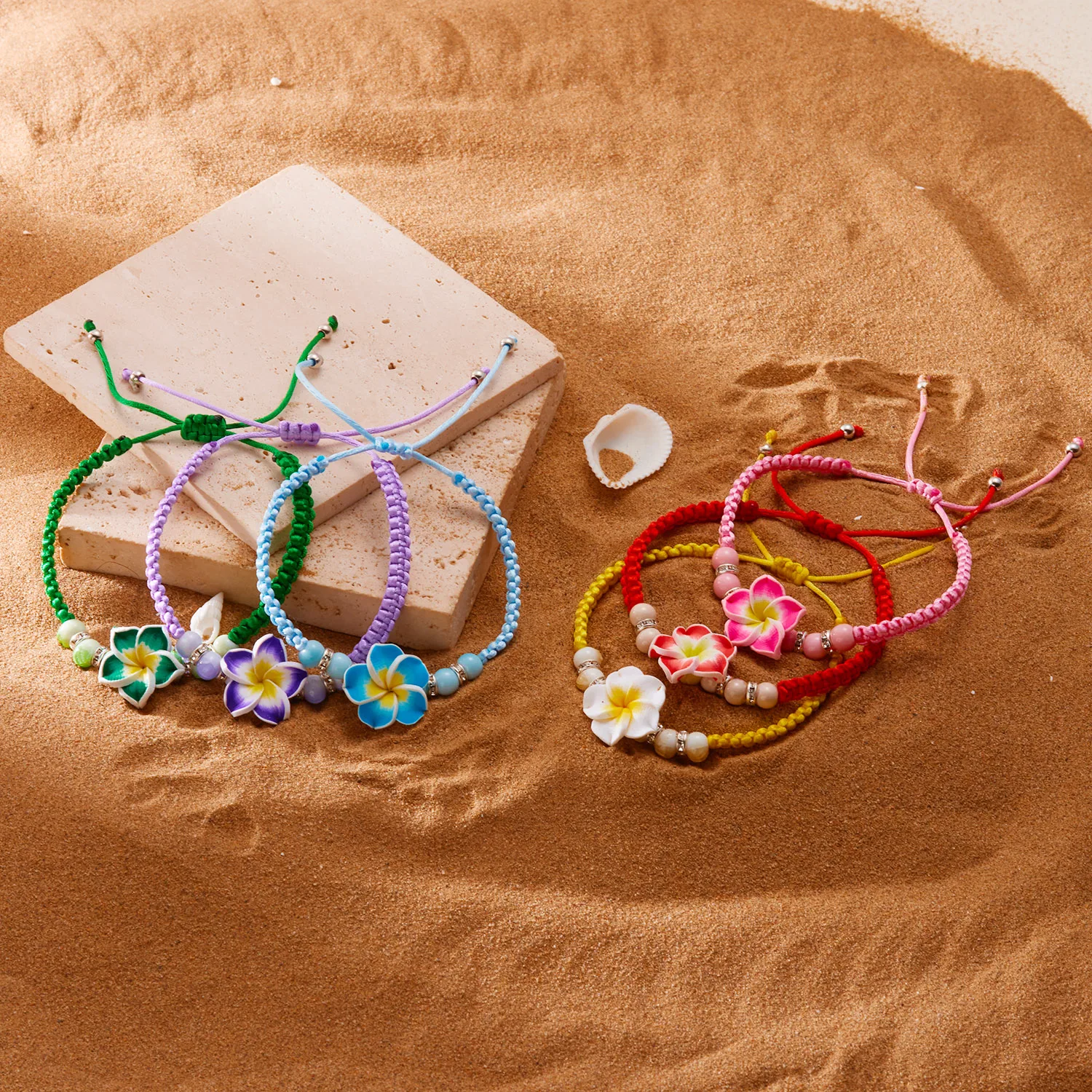 Bohemian Polymer Clay Plumeria Flower Woven Bracelet for Women Colorful Braided Rope Wrist Chain Travel Beach Party Jewelry Gift view 6