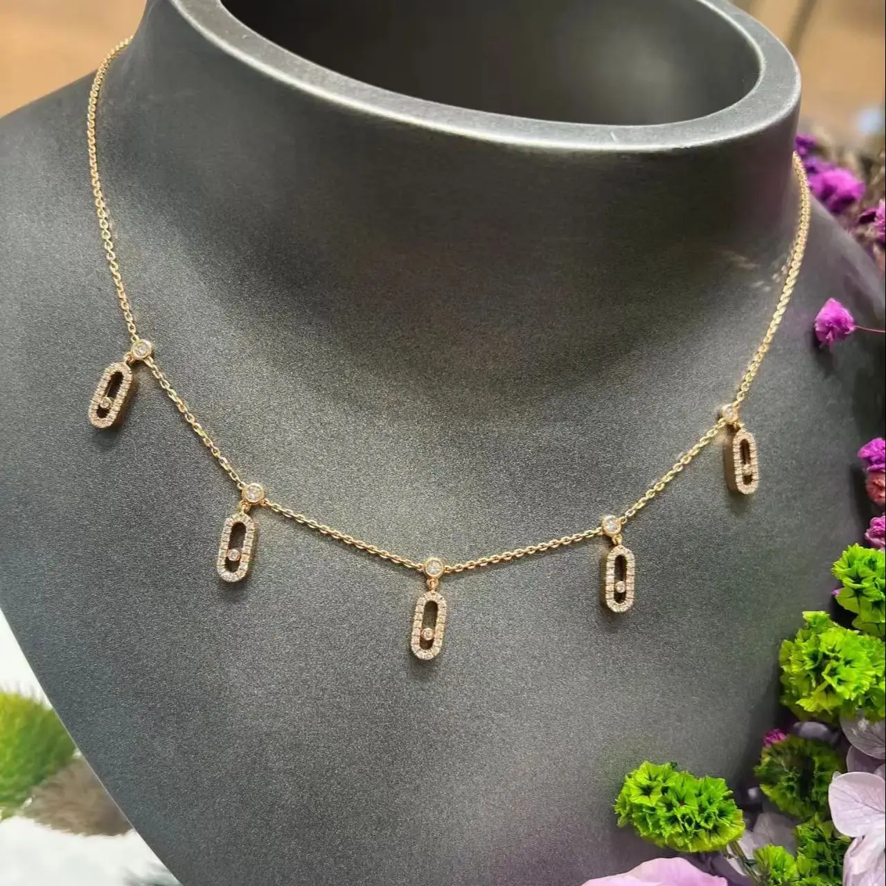 

Classics French style charm S925 Sterling Silver Movable Diamond Pendant Necklace Women's Luxury Jewelry Holiday Party Gift