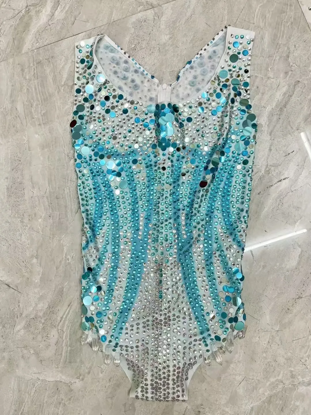 Sexy Shining Perform Costume Luxury Rhinestones Sequins Crystal Pendants Leotard Party Dancer Singer Stage Photoshoot Bodysuit