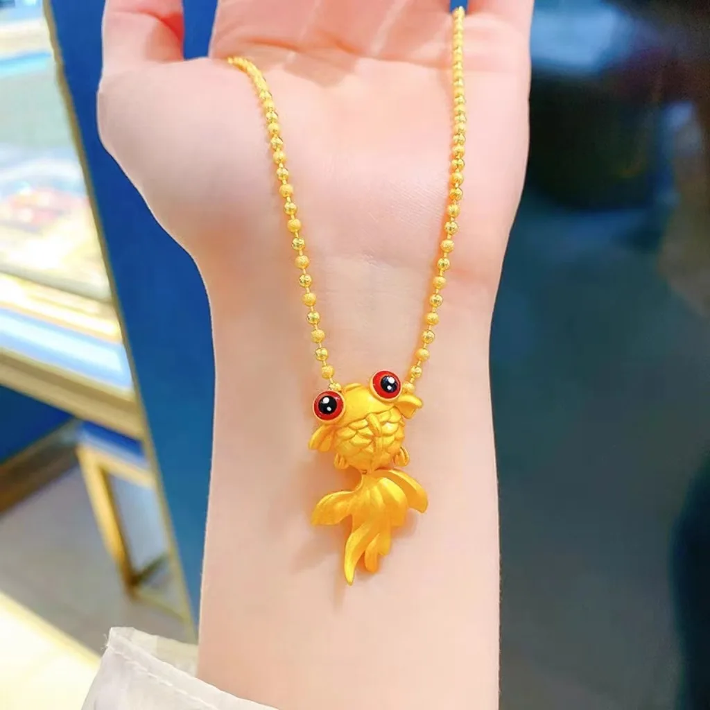 

AU999 24K Gold Koi Pendant | Hollow - carved koi with plants, pearl - eyed, gold - beaded chain, stylish & charming