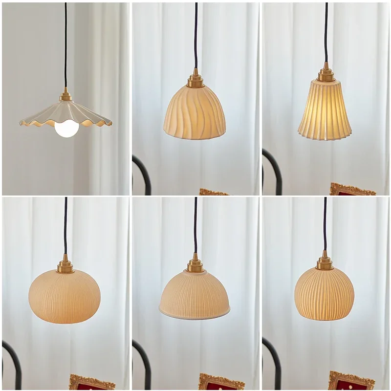 

Nordic Japan Style LED Pendant Lamp Restaurant Bedroom Dinning Living Room Light Big Ceramic Lampshade Home Decor Indoor