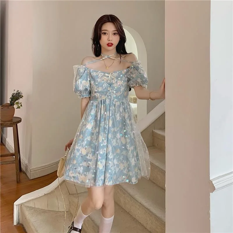 

Elegant Dresses For Women Sequined Mesh Dresses Women Holiday Summer Korean Style Elegant Feminino Sweet College Female Popular